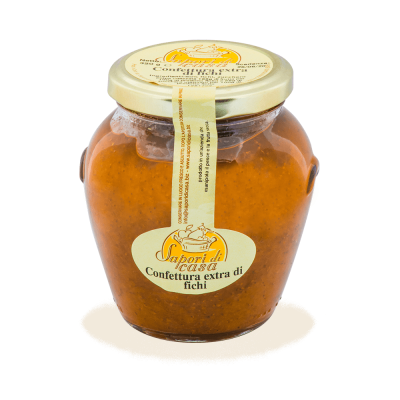 Vaso di Confettura Extra di Fichi coltivati tra i trulli dall'Azienda Agricola Sapori di Casa in Puglia, selezione Borgo Calvera.