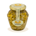 Vaso di filetti di Melanzane a Julienne sott'olio in Olio Extravergine d'Oliva dell'Azienda Agricola Sapori di Casa in Puglia, selezione Borgo Calvera.