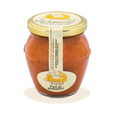 Vaso di Paté di Pomodori Secchi artigianale dell'Azienda Agricola Sapori di Casa in Puglia, selezione Borgo Calvera.