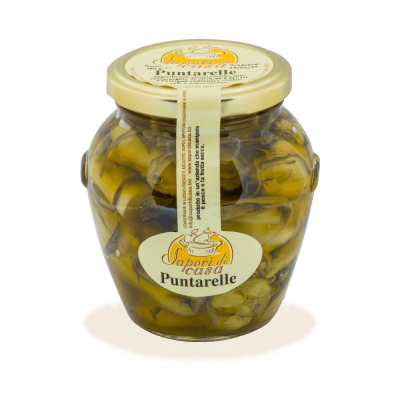 Vaso di Puntarelle di cicoria sott'olio in Olio Extravergine d'Oliva dell'Azienda Agricola Sapori di Casa in Puglia, selezione Borgo Calvera.