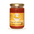 Vaso di Sugo all'Arrabbiata piccante con pomodori pugliesi e Olio EVO dell'Azienda Agricola Sapori di Casa, selezione Borgo Calvera.