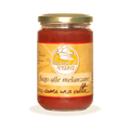 Vaso di Sugo alla Melanzana pronto con pomodoro pugliese e Olio EVO dell'Azienda Agricola Sapori di Casa, selezione Borgo Calvera.