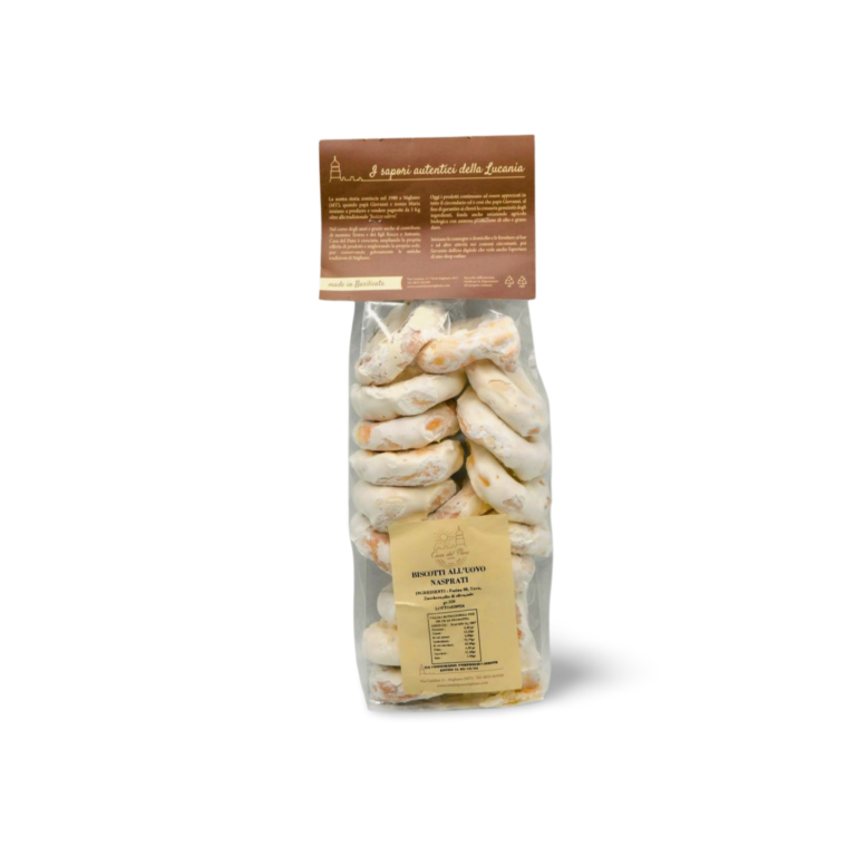 Confezione di taralli all'uovo glassati al naspro, dolci tradizionali della Casa del Pane – Borgo Calvera