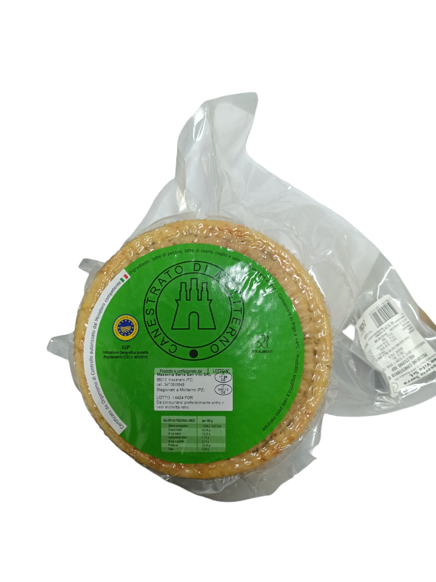 Grande forma di Canestrato di Moliterno DOP da 3kg di Masseria Serra San Vito – Borgo Calvera
