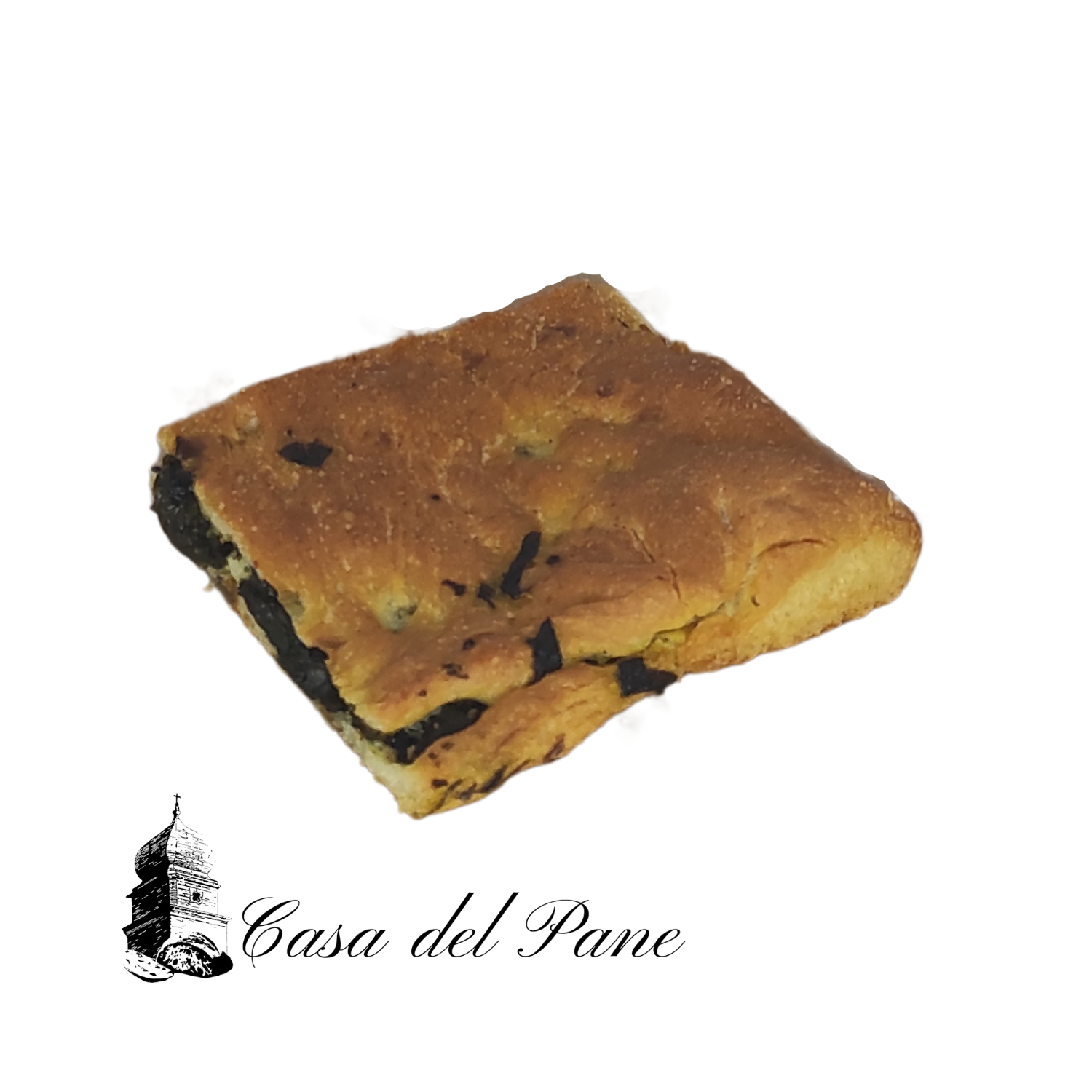 Dettaglio ravvicinato della farcitura di bietole cotte all'interno della focaccia tradizionale di Stigliano – Borgo Calvera