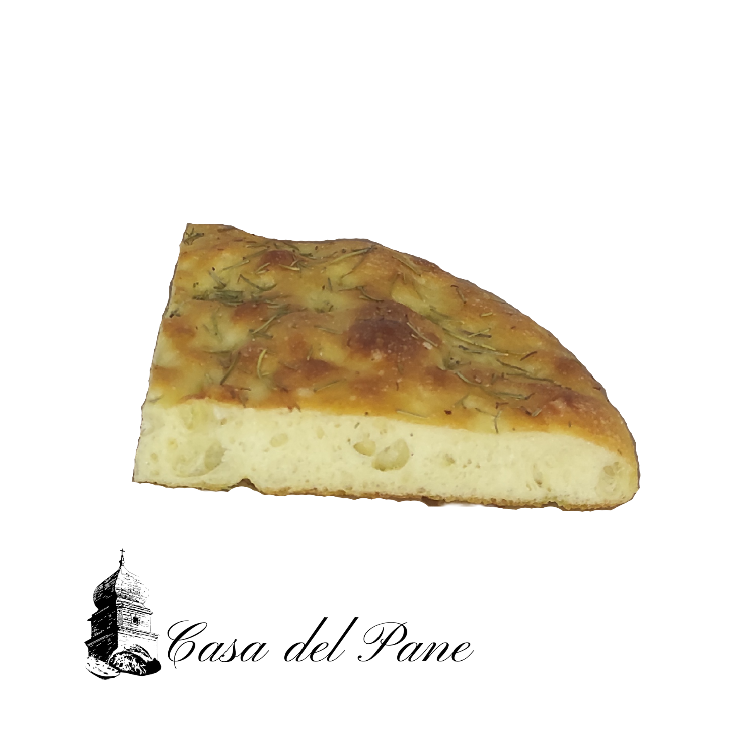 Trancio di focaccia artigianale a base di semola condita con olio EVO e rosmarino della Casa del Pane – Borgo Calvera