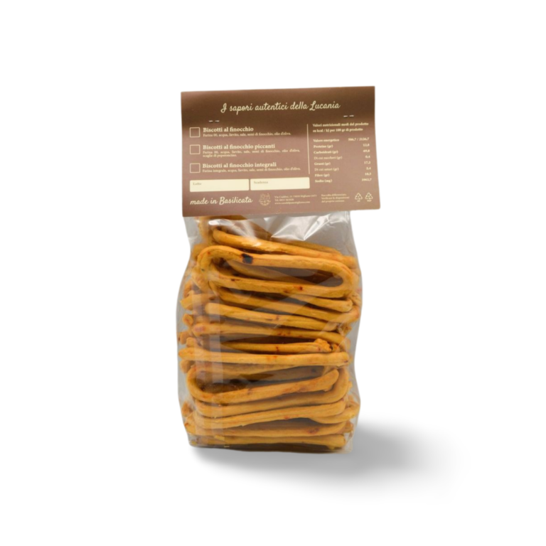 Confezione di taralli lucani artigianali al peperoncino e finocchio della Casa del Pane – Borgo Calvera