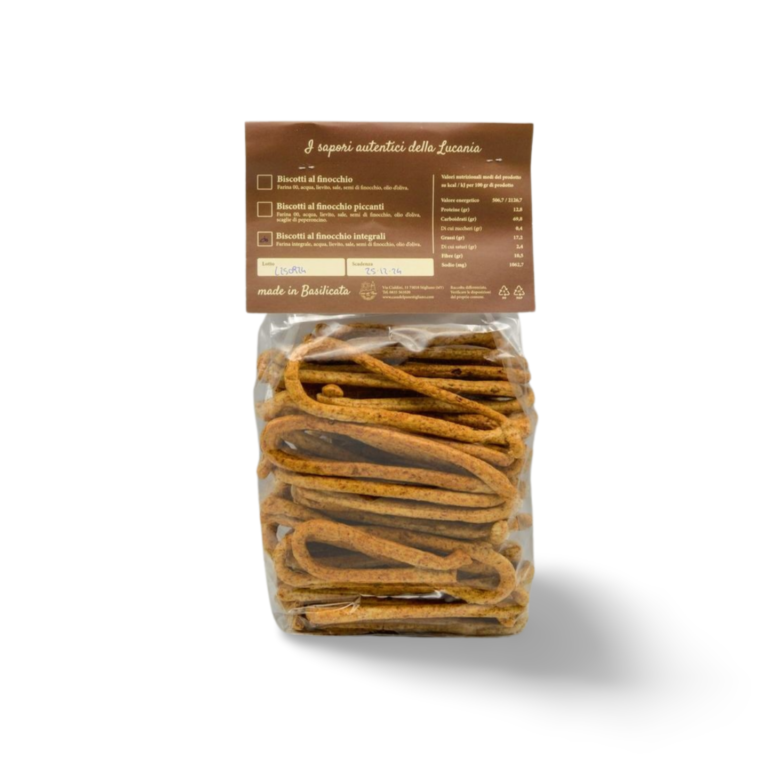 Confezione di taralli lucani integrali artigianali al finocchio della Casa del Pane – Borgo Calvera